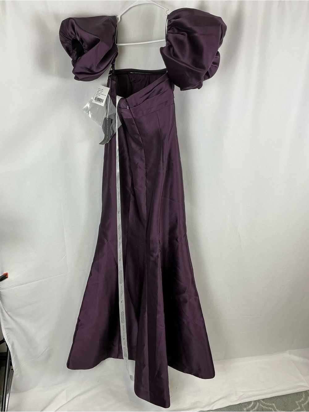 ALFRED SUNG Off-the-Shoulder Satin Maxi Dress in Plum - Picture 4 of 6